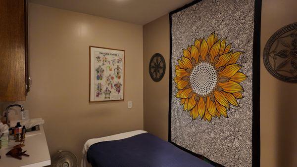 Modern, clean and professional massage therapy room.