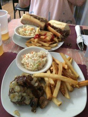 Blue cheese burger and a philly cheese steak. Delicious !