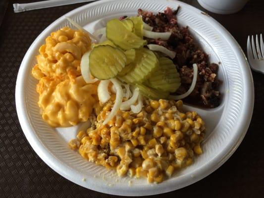 Brisket plate. Also includes two slices of bread not shown.