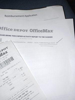 Receipt from Office Depot