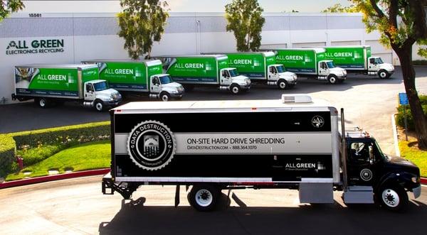 All Green's custom-built mobile hard drive shredding truck. Designed to provide the highest levels of on-site data destruction!