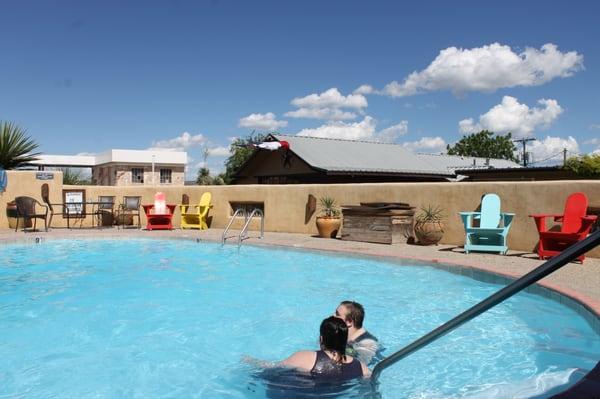 The pool is very nice.  Clean, cool water.  Not heated, which is so nice! Plenty of comfy chairs and towels provided.