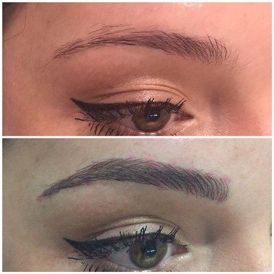 Before and after initial microblading appointment