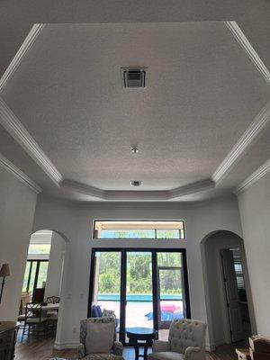 Tray ceilings with 7" crown molding. Pianted & installed