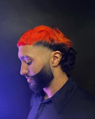 Mullett Skin taperfade and beard lineup. Color on top