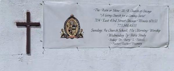 Contact banner info of the church on the outside.