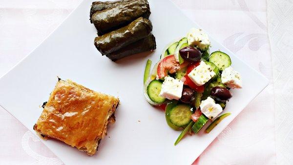 Lunch box 4-Vegeterian
 Spanakopita- homemade Dolmas-Greek Salad