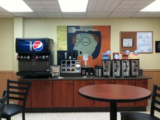 Soda and self-serve coffee bar.