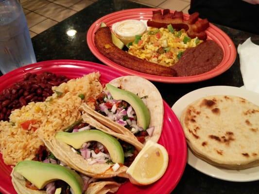 Breakfast combo and pork tacos