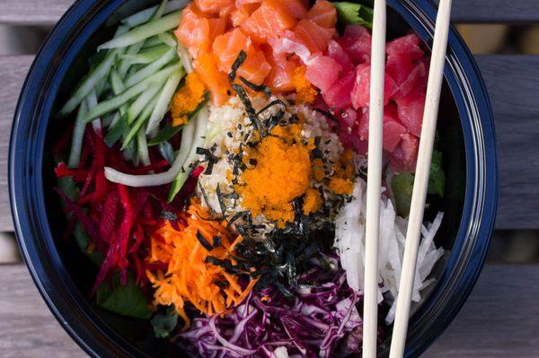 Sushi-ko bowl with Quinoa + half salmon, half tuna