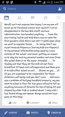 My facebook post  please read if you're thinking about sending your child here!