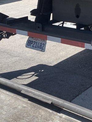 This is the plate of the illegal Parker and delivery truck.