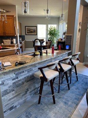 Flooring, lighting, wallpaper removal, texture and paint, backsplash, stone on wall