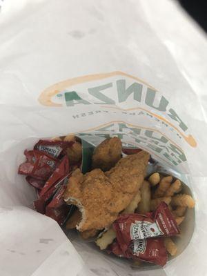 My chicken strips meal in the to go bag