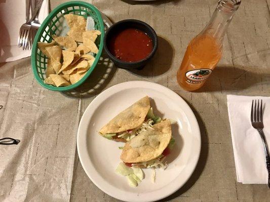 Two Crunchy Beef Tacos w/ Jarritos