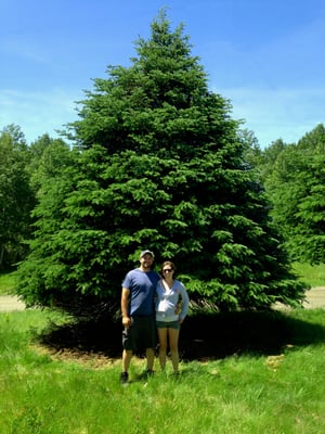 Uncle Steve and Kelly with one of our extra tall Christmas trees worthy of display on The White House lawn.