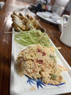 Villarreal roll with a crab salad and a cucumber salad