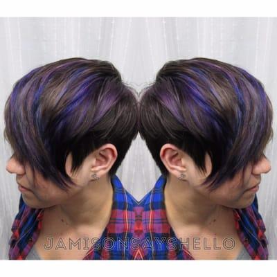 Short cut and dimensional lilac and purples at Hair Magic IG@jamisonsayshello