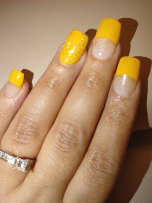 The yellow bled through the sides of the nails the paint is already chipping