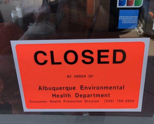 Closed by the health department 2/13/2020