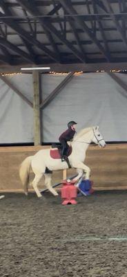 This is my first lesson jumping on a horse named griffin