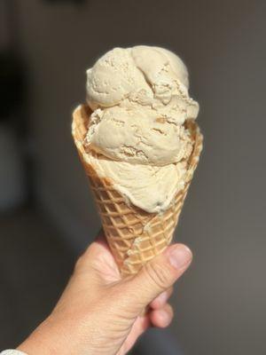 A Double Scoop of Salty Caramel in a homemade waffle cone