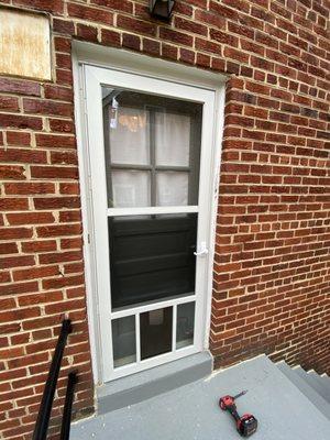 Storm door installation.