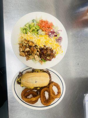 Chopped Chicken Salad, Philly Cheese Steak Stacker