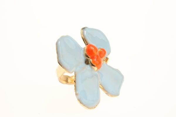 Andy Warhol inpsired flower ring. 24 carat gold dipped, hand painted enamel.