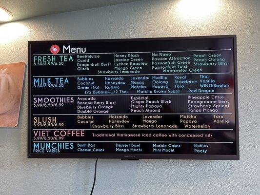 Menu as of 2 NOV 2021