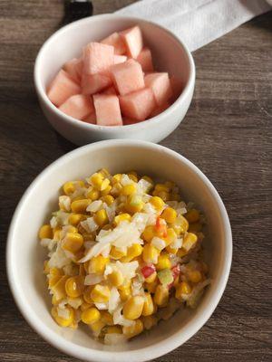 Radish and corn salad sides.