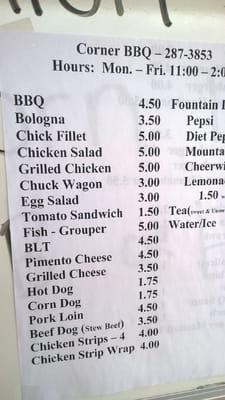 Menu! Take out window only + picnic tables.