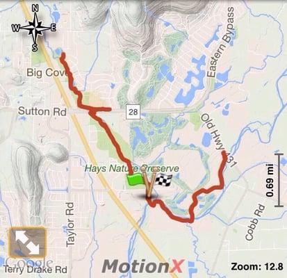 9.8 miles covered bicycling the greenways - Flint River & Big Cove Creek. 20150724