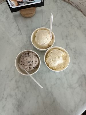 Vanilla, cookies and cream, and lemon cookie crumble