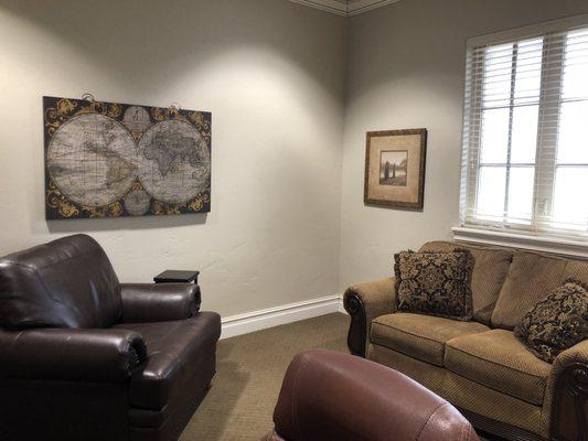 Comfortable office located in a quiet building provides confidential space for therapy.