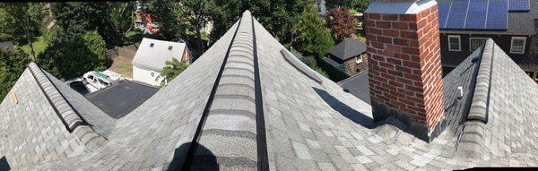 We installed Ridge-Guard to four roof peaks (three pictured) as a part of a bat removal solution in East Providence.