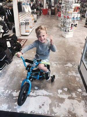 Kai couldn't wait to get his bike outta the store!!