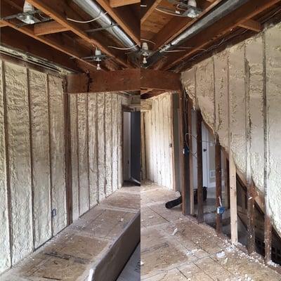 Combined materials Closed Cell Insulation on outside walls (left pic) and Open Cell Insulation for soundproof between rooms (right pic)