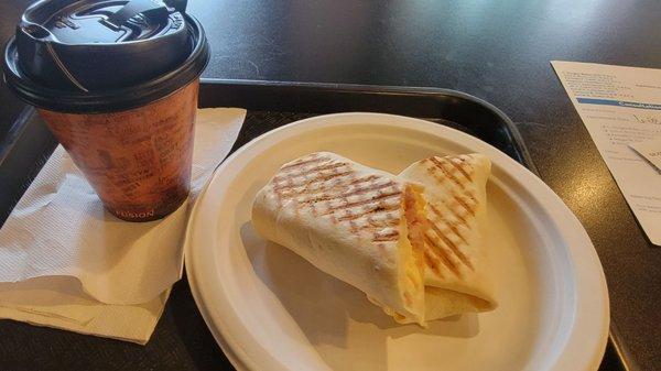 Ham, egg & cheese wrap with coffee