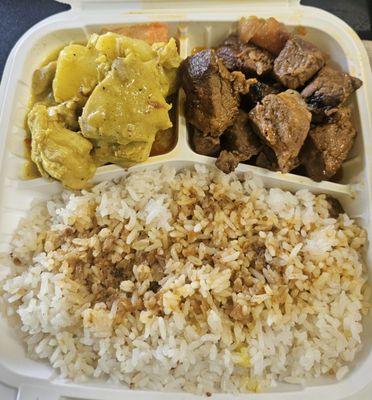 Curry chicken and Pork adobo combo