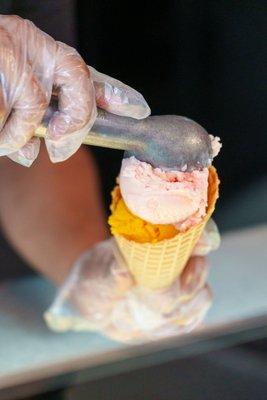 Gelato in waffle cone