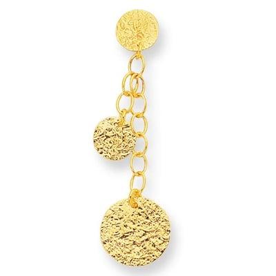 Fashionable these gorgeous hammered disk drop earrings. Made with 14K yellow gold, this dangling pair deliver a dazzling look.