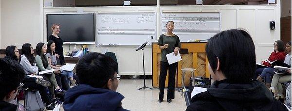 Teaching a jazz workshop at Brooklyn Technical High School