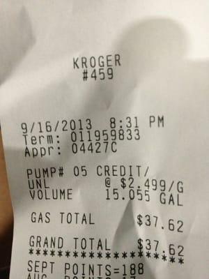 Love Kroger $2.49 a gallon my car was hungry