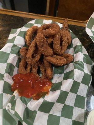 Onion rings cooked to death