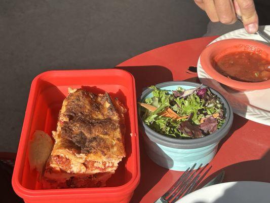 Lasagna & salad to go in our own Tupperware.