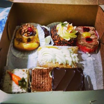 Eclair in center and tiramisu in between carrot cake and chocolate cake were my favs!