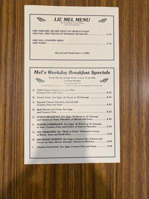 Updated menu 12/2020  Weekly specials good from 7am-11am not valid on holidays