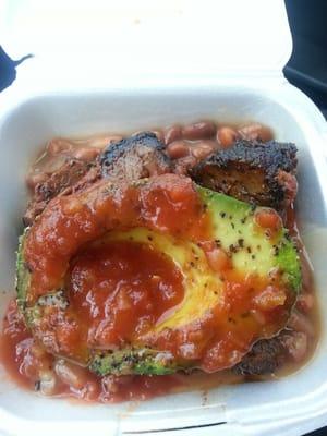 Barbacado: Smoked avocado w/ beans and brisket