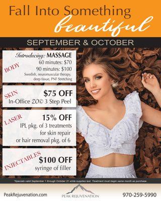 Come in and check out our September and October specials! Book today!